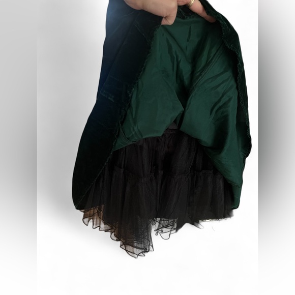 Vintage Cocktail Dress Size 5 Velvet A Line Pin Up Style Halter Green Crinoline - Picture 6 of 12